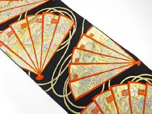 アンティーク　桧扇に雲・花模様織り出し袋帯（着用可）